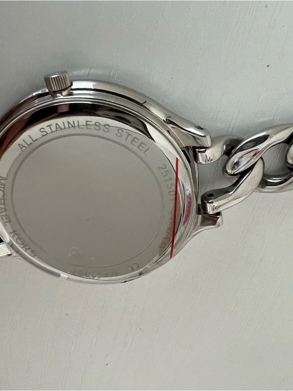 Michael Kors Runway Silver Tone Pink Crystals Pave Dial Chain Watch MK3357